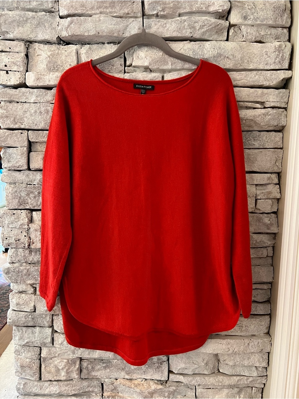 Eileen Fisher 100% Merino Wool Tunic Red Sweater Womens Size M